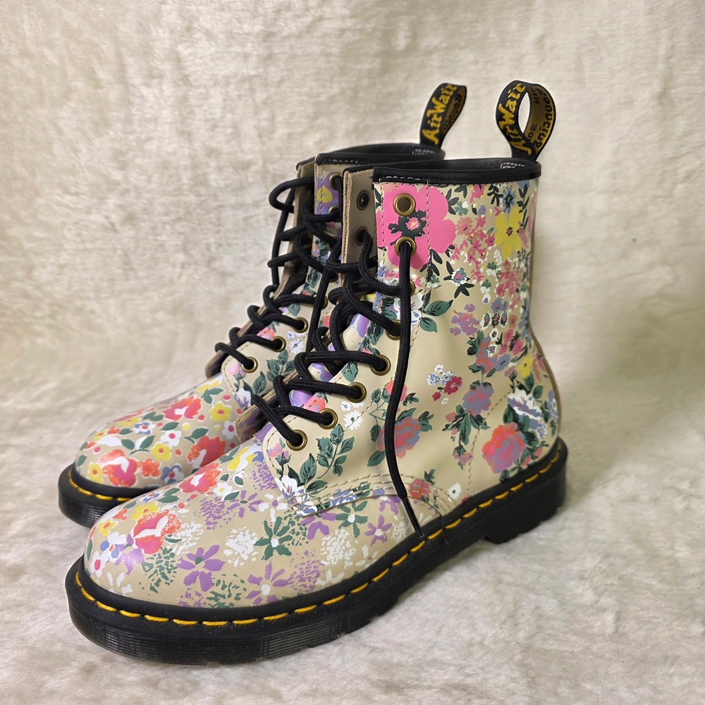 Dr. Martens 1460 Pascal Floral Mash Up Boots Beige Womens 39 8 NEW
